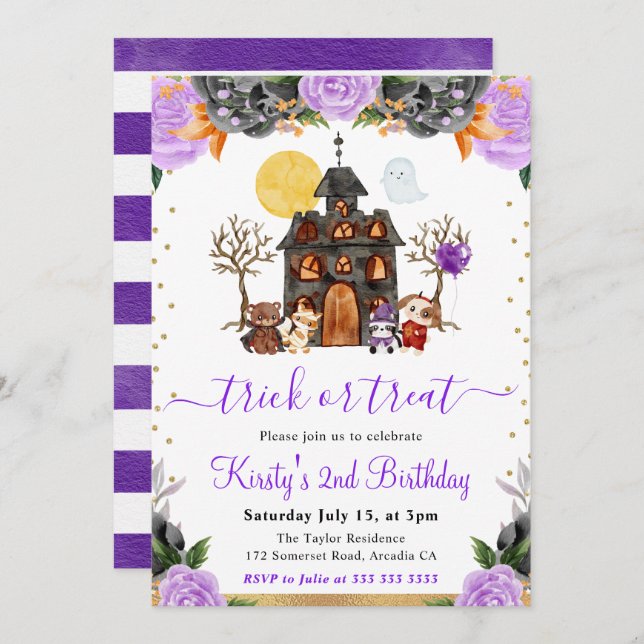 Convite Festa de aniversário de Halloween (Frente/Verso)