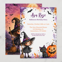 Festa de Aniversário de Halloween da Bruxa Menina