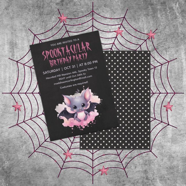 Convite Festa de aniversário de Halloween do Bat Kawaii (Criador carregado)