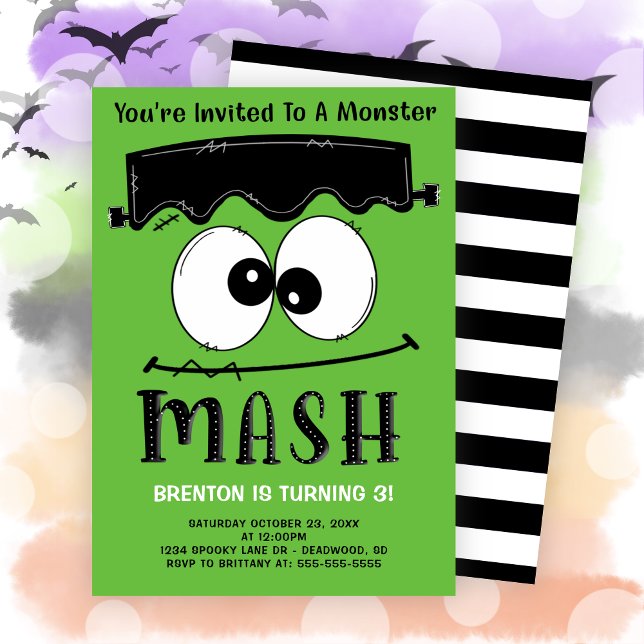Convite Festa de Aniversário de Halloween do Monstro de Fr (Frankenstein Monster Mash Halloween Birthday Party Invitation)