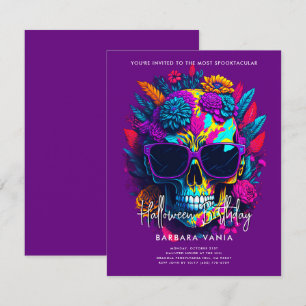 Convite Festa de aniversário de Halloween do Purple Floral