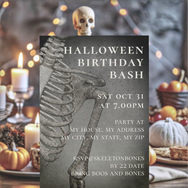 Convite Festa de Aniversário de Halloween Esqueleto Assust (Birthday bash on Halloween? Here's your invitation!)