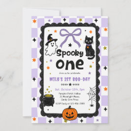 Convite Festa de Aniversário de Halloween Gingham Spooky O