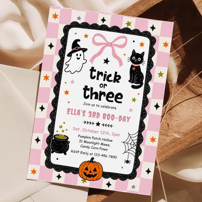 Convite Festa de Aniversário de Halloween Gingham Trick Or (Criador carregado)