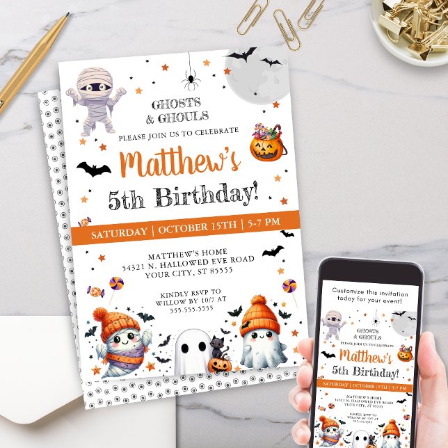 Convite Festa de aniversário de Halloween para Meninos Fan (Personalized halloween birthday party invitations for any age boy girls or costume party invites)