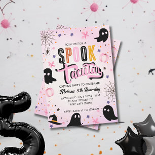 Convite Festa de Aniversário de Halloween Pink Preto Espet