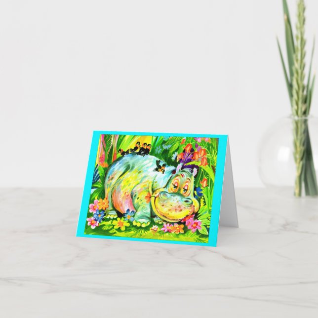 Convite festa de aniversário de hipopótamo colorida e bril (Frente)