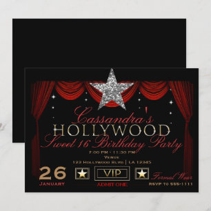 Convite Festa de Aniversário de Hollywood em Dourado Prata