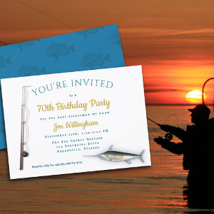 Convite Festa de Aniversário de Homem Adulto de Pesca em Á