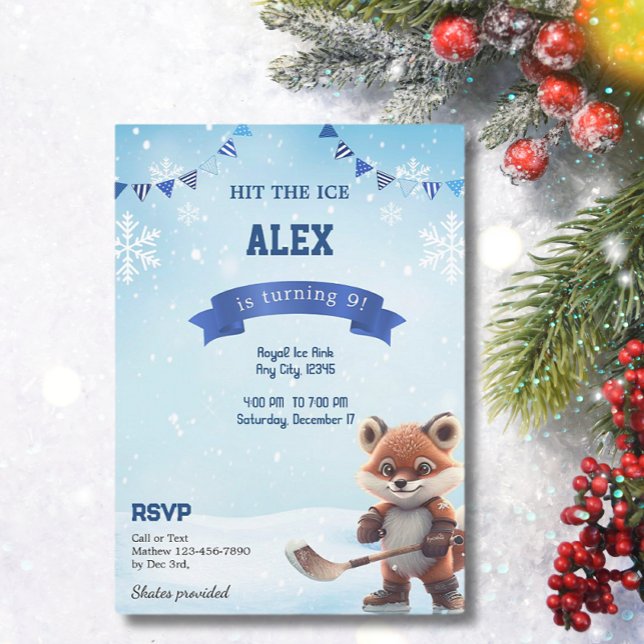 Convite Festa de aniversário de hóquei em gelo azul (Criador carregado)