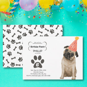 Convite Festa de aniversário de Idade, Pug, Festa de Cães