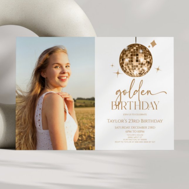 Convite Festa de aniversário de Imagens do Ouro de Bola Di (Criador carregado)