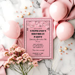 Convite Festa de aniversário de Impressão do Bandana Ocide<br><div class="desc">Jogue a festa perfeita para sua vaqueira favorita. Esses convites têm o estilo de uma bandana clássica,  cor-de-rosa,  com sotaques em preto e branco,  e estão prontos para serem personalizados com todos os detalhes do seu partido em letras negros.</div>