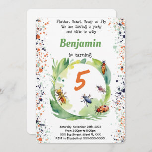 Convite Festa de aniversário de Inseto de Menino Editável