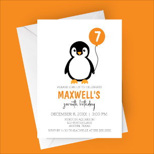 Convite Festa de aniversário de inverno do Pinguim Minimal