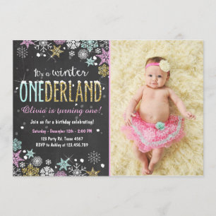 Convite festa de aniversário de inverno Onederland, garota