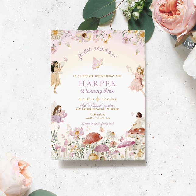 Convite Festa de aniversário de Jardim Fada (Fairy Garden Birthday party Invitation )