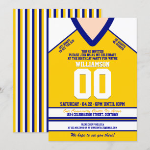 Convite Festa de aniversário de Jersey de hóquei azul/am