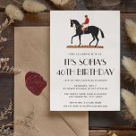 Convite Festa de aniversário de Jockey com Corrida de Cava<br><div class="desc">Vintage Horse Race Derby Festa de aniversário de Jockey Invitation Modelo com ilustração de vintage de um cavalo com seu padrão de jóquei, listrado nas costas. Todos os elementos de texto deste convite para cavalos de corrida podem ser alterados para que este design possa ser usado para qualquer festa de...</div>