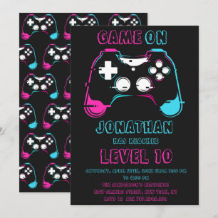 Convite Festa de Aniversário de Jogador de Videogame Subiu