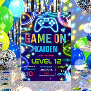 Convite Festa de Aniversário de Jogo de Vídeo Neon Jogo No