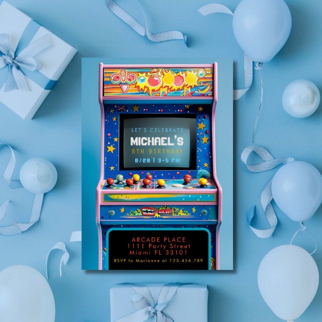 Convite Festa de Aniversário de Jogos de Arcade Retrô (Criador carregado)