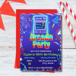 Convite Festa de Aniversário de Jogos de Arcade Retro Powe