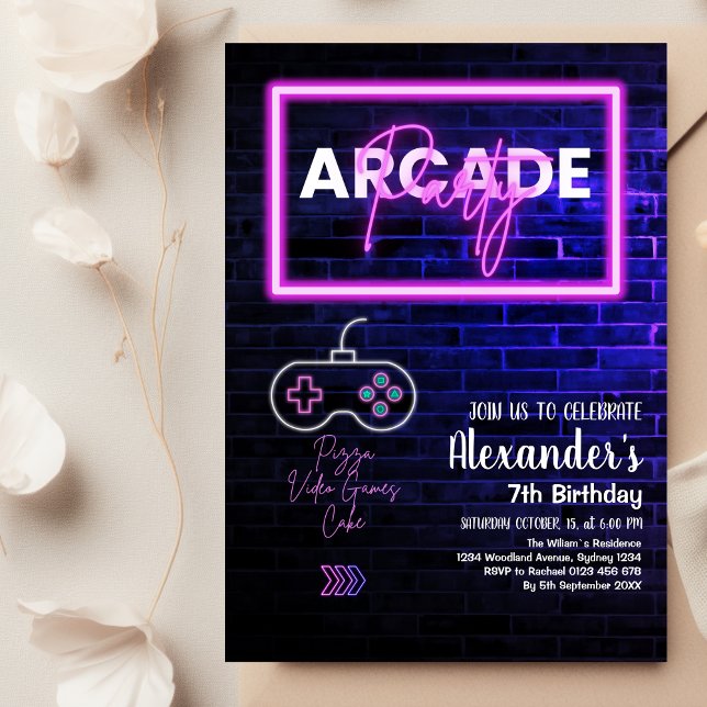 Convite Festa de aniversário de jogos de Arcade Retro Tie  (Criador carregado)