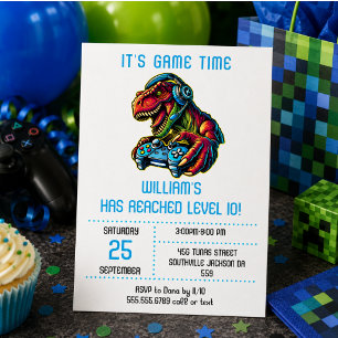 Convite Festa de Aniversário de Jogos de Vídeo Dinossauro