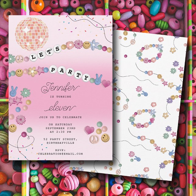 Convite Festa de aniversário de Joias de Amizade Bracelet (Friendship Bracelet Girl Jewelry Birthday Party Invitation)