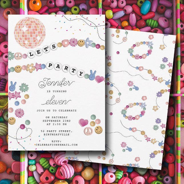 Convite Festa de aniversário de Joias de Amizade Bracelet (Friendship Bracelet Girl Jewelry Birthday Party Invitation)