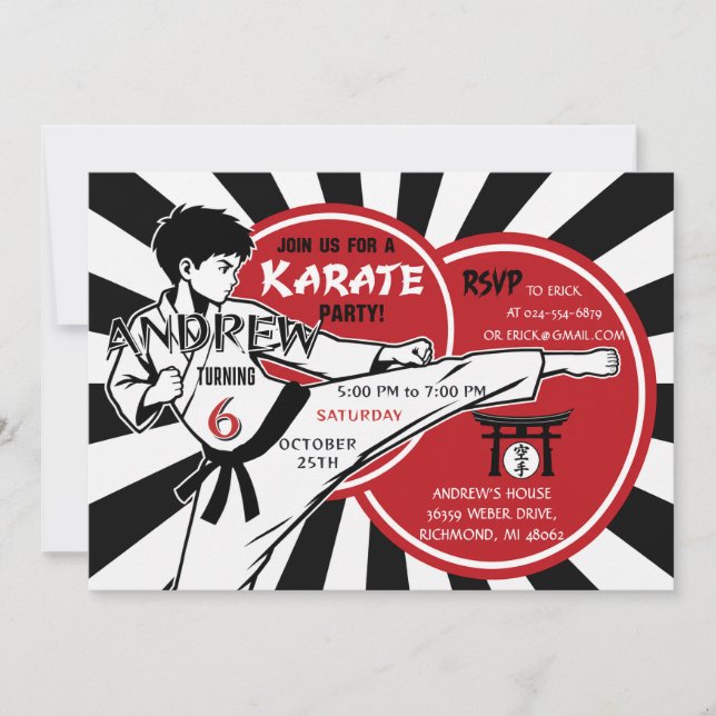 Convite Festa de Aniversário de Karatê Personalizada para  (Frente)