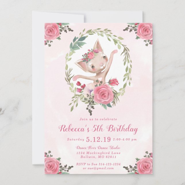 Convite Festa de aniversário de Kitten Dançante balé (Frente)