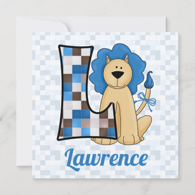 Convite Festa de aniversário de L Kid Monograma Azul (Frente)