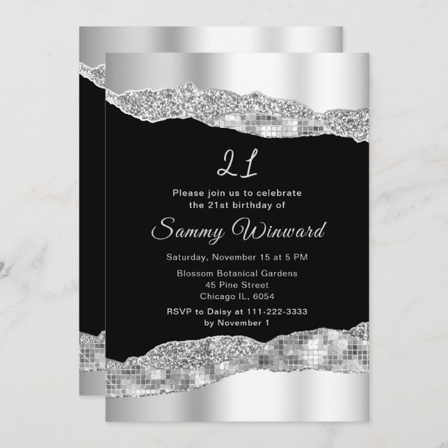 Convite Festa de aniversário de lágrimas de Prata e Glama  (Frente/Verso)