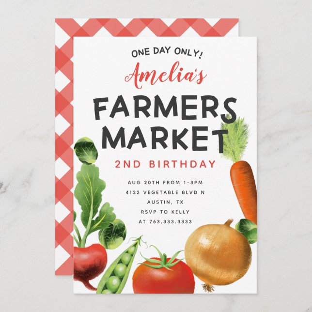 Convite Festa de aniversário de legumes para o mercado de  (Frente/Verso)