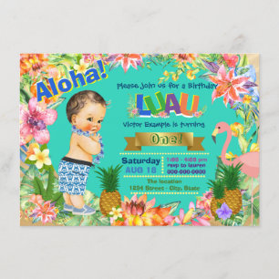 Convite Festa de Aniversário de Luau Havaiano para Menino