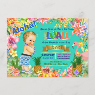 Convite Festa de Aniversário de Luau Havaiano para Menino