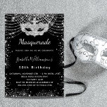 Convite festa de aniversário de luxo mascarada negro<br><div class="desc">Para um Mascarada elegante,  50º aniversário (ou qualquer idade). Um fundo negro. Decorado com falso brilho prateado e uma máscara de mascarada. Personalize e adicione um nome,  idade e detalhes da festa. O nome é escrito com um script de estilo manuscrito</div>