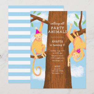 Convite Festa de aniversário de macacos da selva divertid