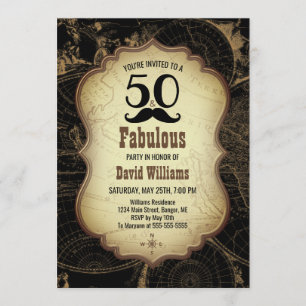 Convite Festa de aniversário de mapa de 50 bigodes fabulo