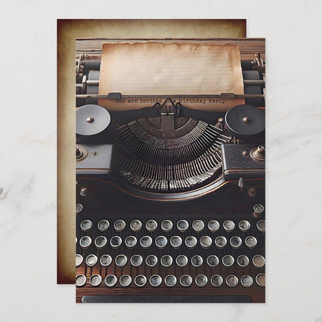 Convite Festa de aniversário de máquinas de escrever Vinta (Frente/Verso)