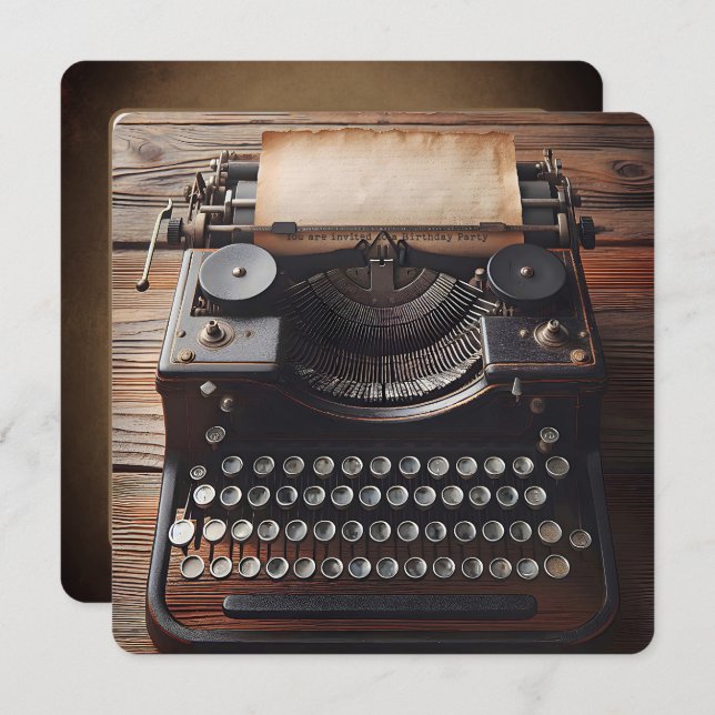 Convite Festa de aniversário de máquinas de escrever Vinta (Frente/Verso)