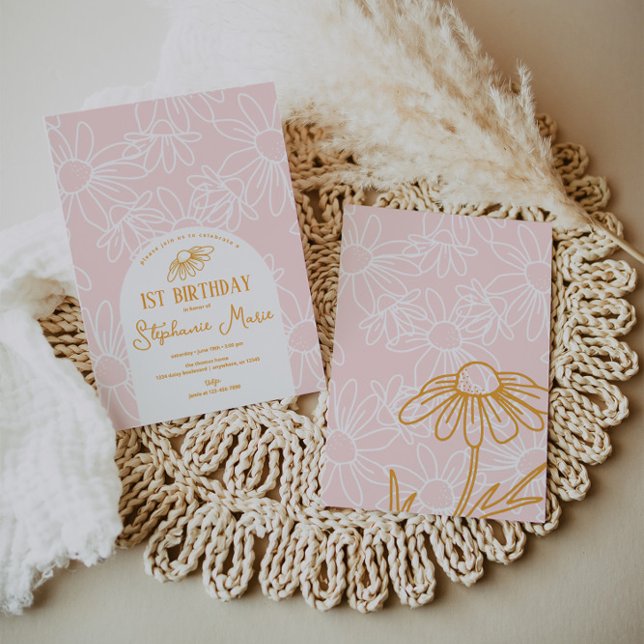 Convite Festa de aniversário de margarida rosa (Criador carregado)