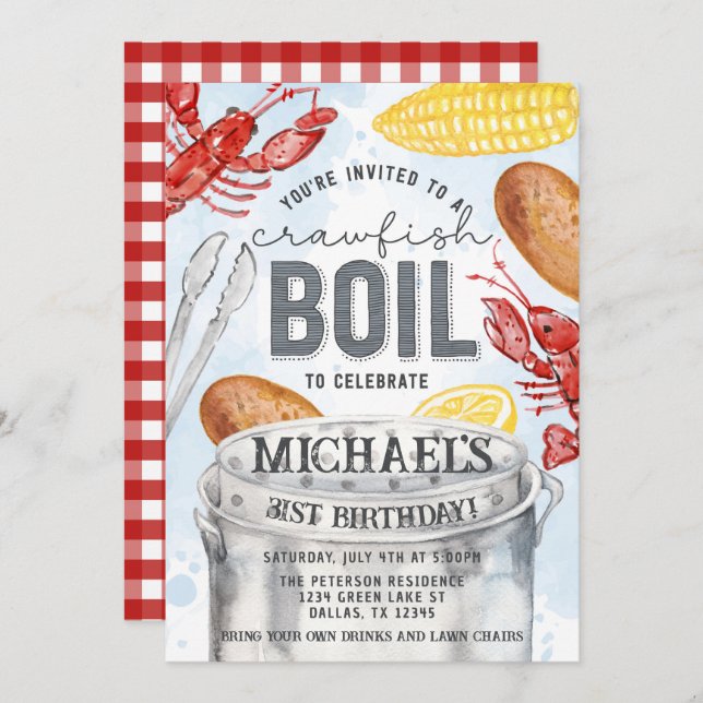 Convite Festa de aniversário de marisco da Louisiana (Frente/Verso)