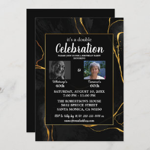 Convite Festa de aniversário de mármore Dourada e preto el