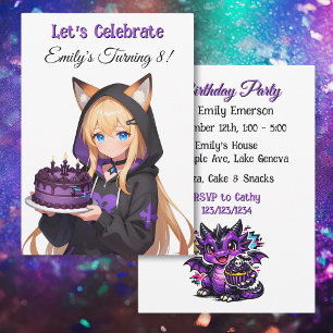 Convite Festa de Aniversário de Menina Anime Fofa e Garota