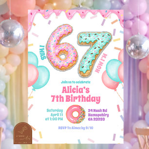 Convite Festa de Aniversário de Menina de 67 com Donut Pas