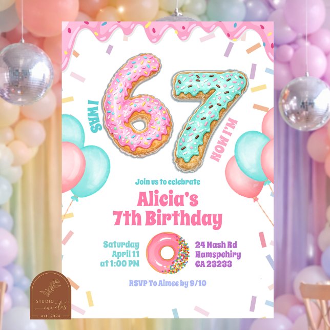Convite Festa de Aniversário de Menina de 67 com Donut Pas (Criador carregado)