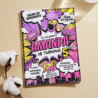 Convite Festa de aniversário de Menina de Super Heróis em